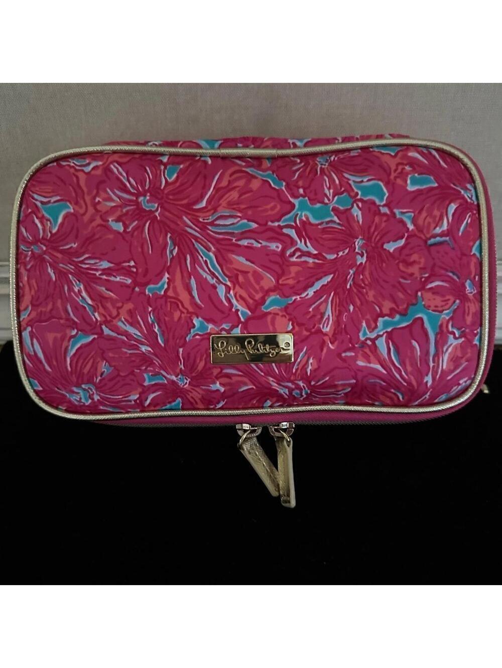 Vintage 2015 Lilly Pulitzer cosmetic case gold plate logo